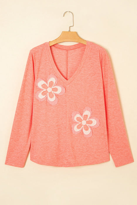 Emery Floral Patchwork V Neck Long Sleeve Top