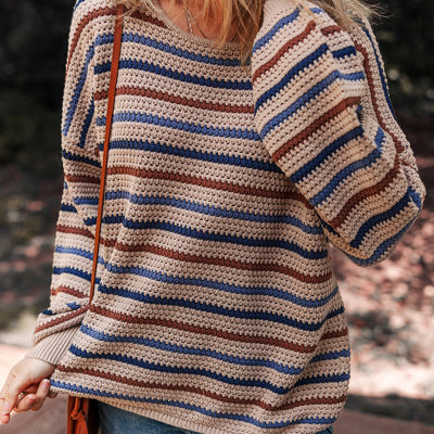 Emery Striped Knitted Drop Shoulder Round Neck Sweater