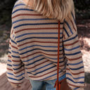  Emery Striped Knitted Drop Shoulder Round Neck Sweater