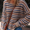 Emery Striped Knitted Drop Shoulder Round Neck Sweater