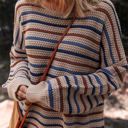  Emery Striped Knitted Drop Shoulder Round Neck Sweater