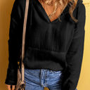 Black Large Emilia Lightweight Crinkle Pocketed Hoodie