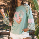  Emilia Plaid Floral Peace Heart Long Sleeve Top