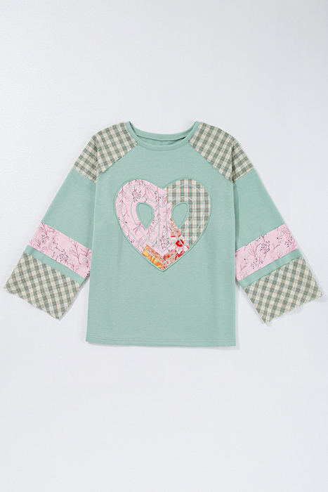 Emilia Plaid Floral Peace Heart Long Sleeve Top