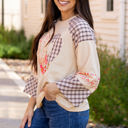  Emilia Plaid Floral Peace Heart Long Sleeve Top