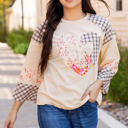  Emilia Plaid Floral Peace Heart Long Sleeve Top