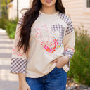 Beige XXL Emilia Plaid Floral Peace Heart Long Sleeve Top