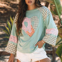 Clearly Aqua XXL Emilia Plaid Floral Peace Heart Long Sleeve Top