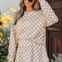  Emily Checkered Long Sleeve High Waist Skort 2pcs Set