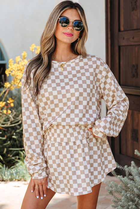 Emily Checkered Long Sleeve High Waist Skort 2pcs Set