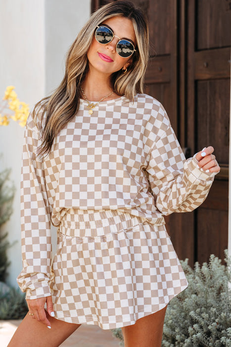 Emily Checkered Long Sleeve High Waist Skort 2pcs Set