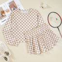  Emily Checkered Long Sleeve High Waist Skort 2pcs Set