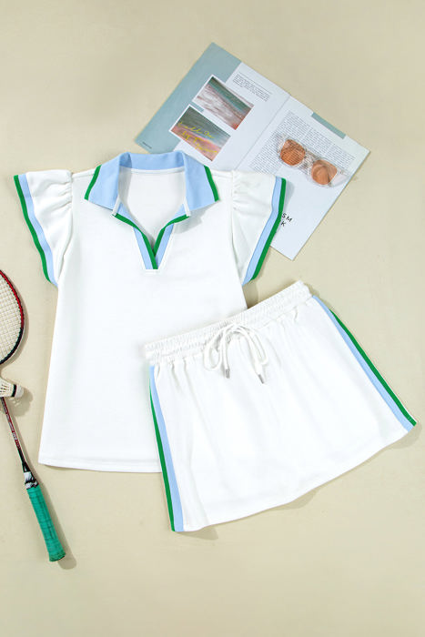 Emily Edge Cap Sleeve Collared Top 2 Piece Skirt Set