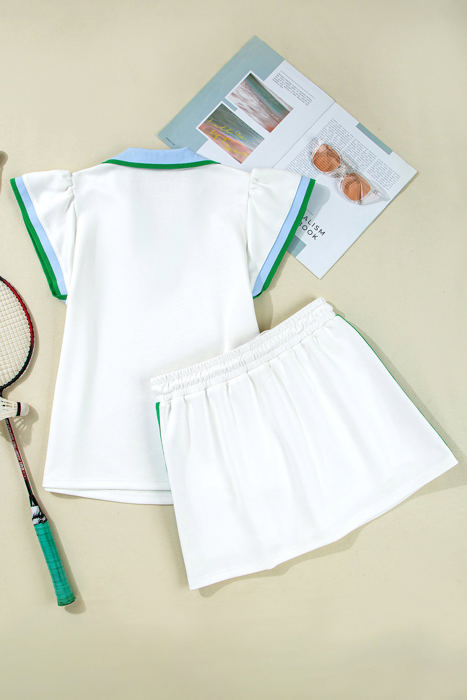 Emily Edge Cap Sleeve Collared Top 2 Piece Skirt Set