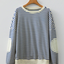 Blue Stripe Large Emily Patched Drop Shoulder Sweatshirt