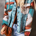  Emily Print Frayed Hem Jacket