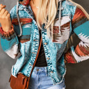  Emily Print Frayed Hem Jacket