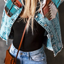  Emily Print Frayed Hem Jacket