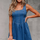  Emily Square Neck Bowknot A-line Denim Dress