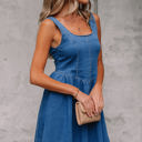  Emily Square Neck Bowknot A-line Denim Dress