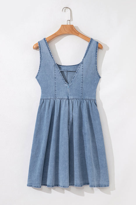 Emily Square Neck Bowknot A-line Denim Dress