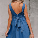 Sail Blue XL Emily Square Neck Bowknot A-line Denim Dress