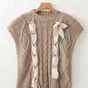 Simply Taupe Small Emma Bowknot Short Sleeve Sweater