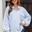 Sky Blue Stripe XL Emma Chest Loose Fit Blouse