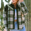 Blackish Green Large Emma Snap Colorblock Plaid Shacket