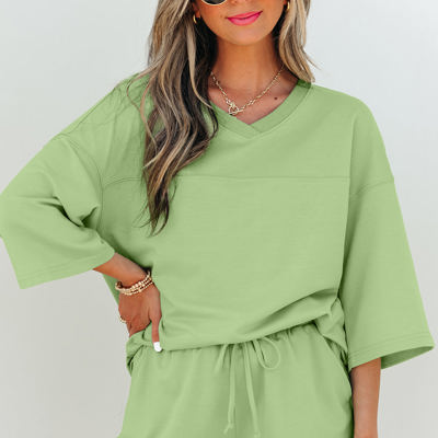 Emmeline Loose V Neck Half Sleeve Tee and Shorts