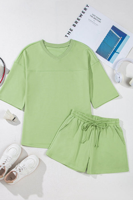 Emmeline Loose V Neck Half Sleeve Tee and Shorts