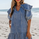 Dusk Blue Small Emory Ruffled Collared Side Pockets Dress