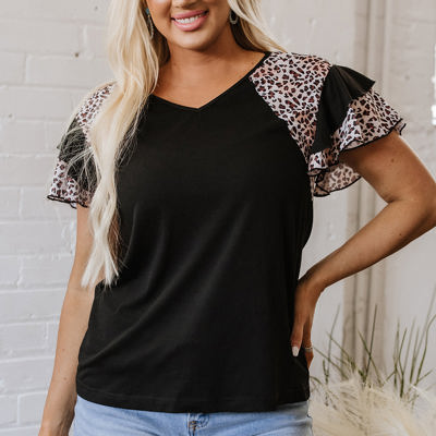 Emryn Leopard Ruffled Sleeve V Neck Top