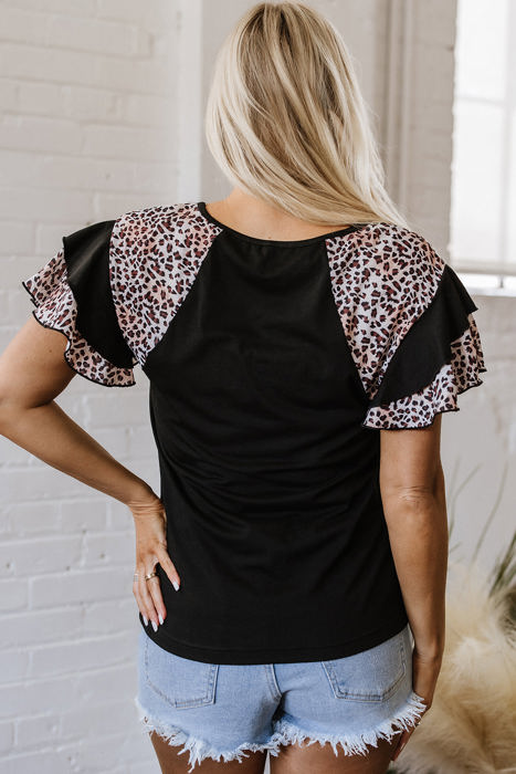 Emryn Leopard Ruffled Sleeve V Neck Top