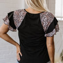  Emryn Leopard Ruffled Sleeve V Neck Top