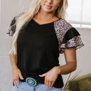  Emryn Leopard Ruffled Sleeve V Neck Top