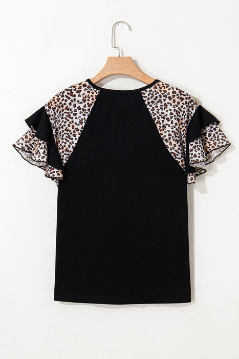 Emryn Leopard Ruffled Sleeve V Neck Top