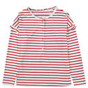 Red Large Emryn Striped Ruffled Buttoned Long Sleeve Top