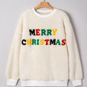 White XL Ensley Christmas Embroidered Sherpa Pullover