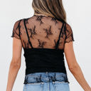  Ensley Sheer Mesh Short Sleeve Blouse