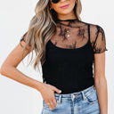  Ensley Sheer Mesh Short Sleeve Blouse