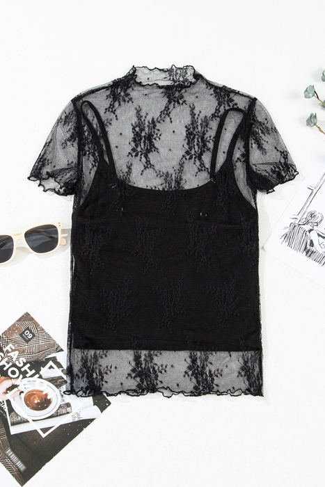 Ensley Sheer Mesh Short Sleeve Blouse