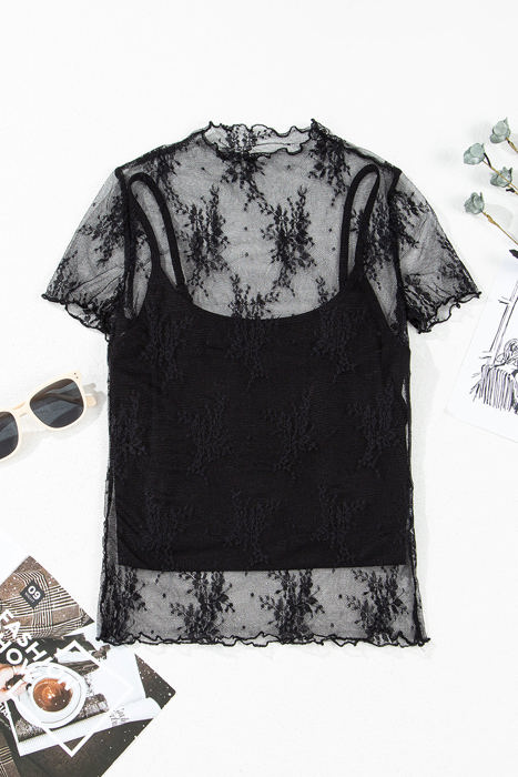 Ensley Sheer Mesh Short Sleeve Blouse