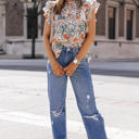  Erin Floral Shirred Ruffle Sleeve Blouse