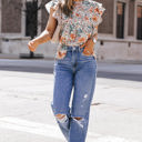  Erin Floral Shirred Ruffle Sleeve Blouse