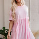 Light Pink Large Estella Pocketed Raw Edge Babydoll Dress