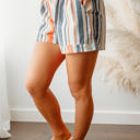  Estella Stripe Vintage Washed Elastic Frill Waist Casual Shorts