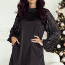 Black Large Esther Glittering Mesh Sleeve Dress