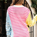  Esther Striped Patchwork Dolman Sleeve Slit Sweater