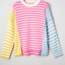  Esther Striped Patchwork Dolman Sleeve Slit Sweater